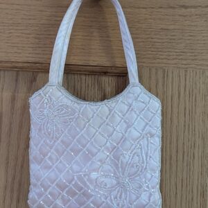 Chic Pink Beaded Mini Bag with Butterfly Design Purse